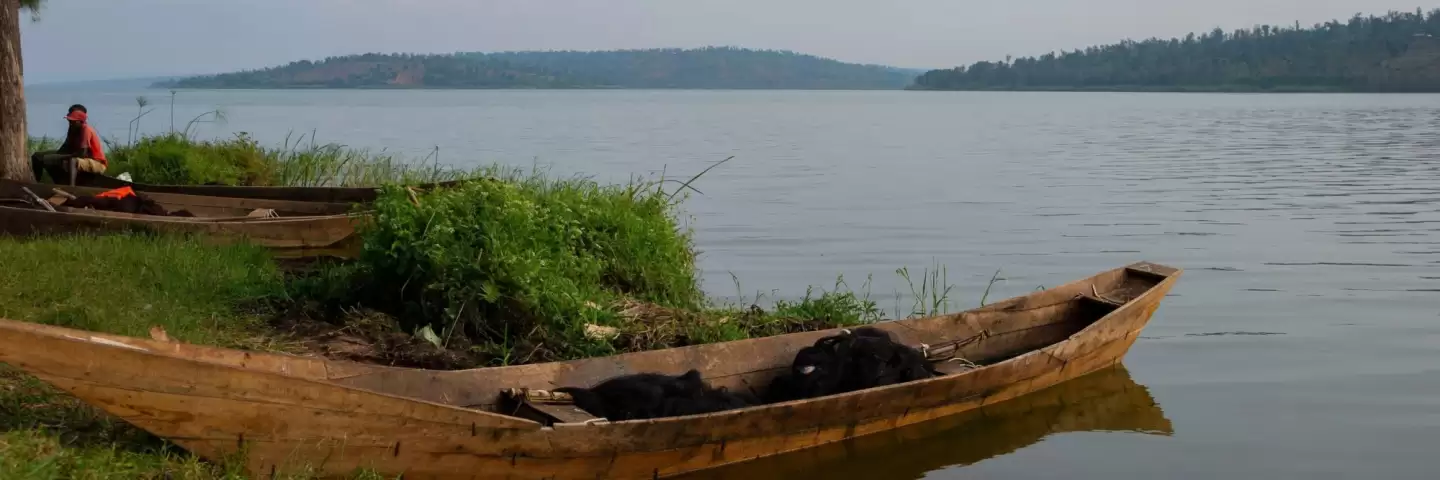 Boat with fishing nets on Lake Cyohoha, Rwanda