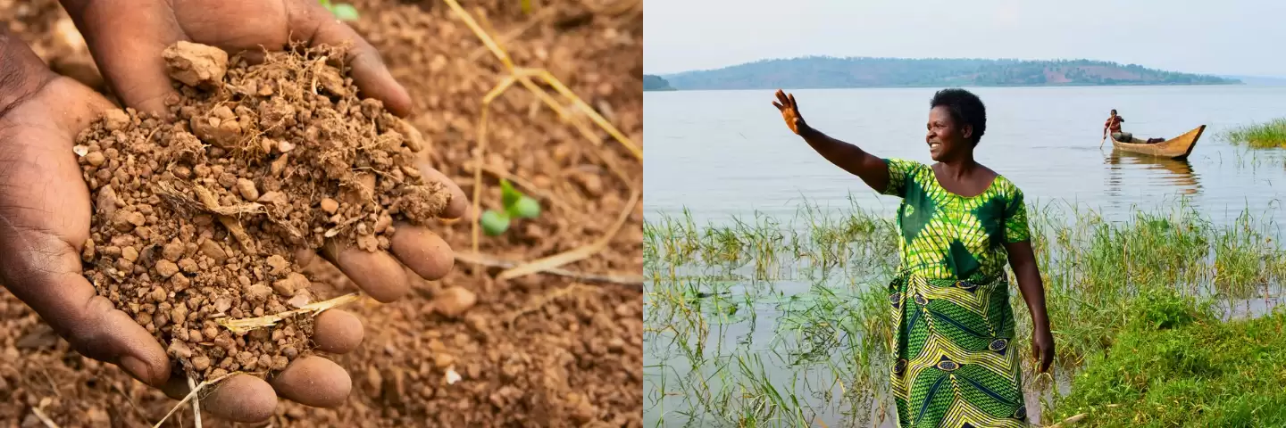 Jeanne digging the soil on her land