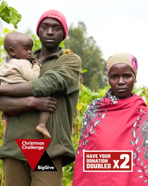 Nahimana, Jean-Paul and their baby in their field