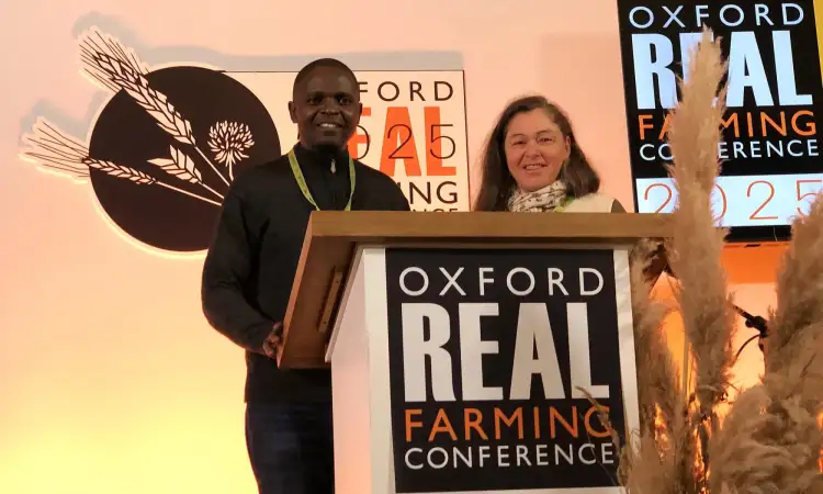 Meshark Sikuku and Perrine Bulgheroni standing on the stage of ORFC 2025