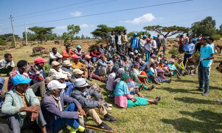 Project staff leading a community event on donkey welfare at the grassroots level