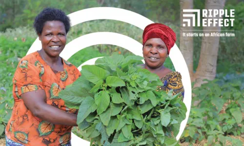 Two women holding crops
