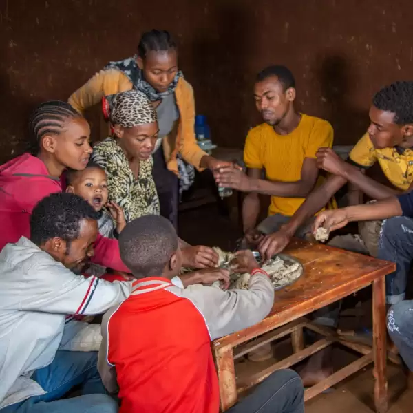 Ethiopian family sharing a meal