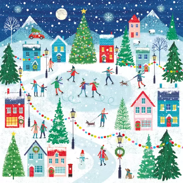 Christmas skating scene Christmas card
