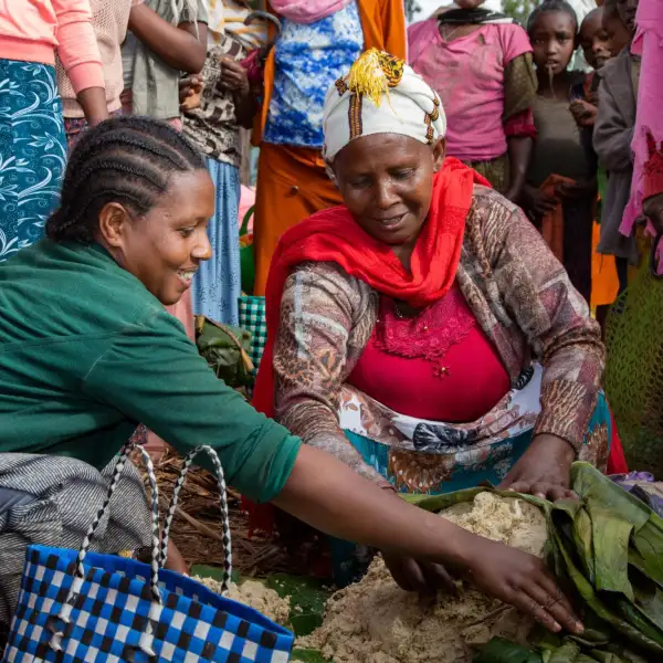 Ethiopian women selling their grain at market