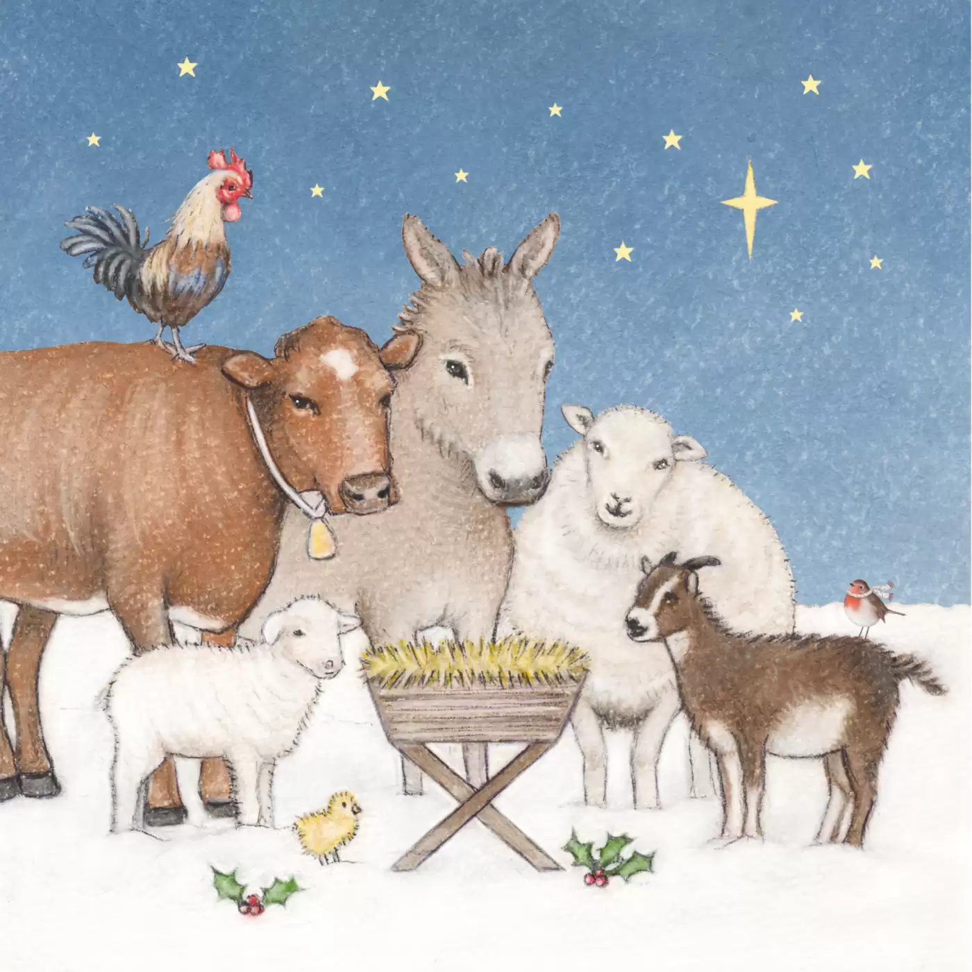 nativity scene animals christmas card