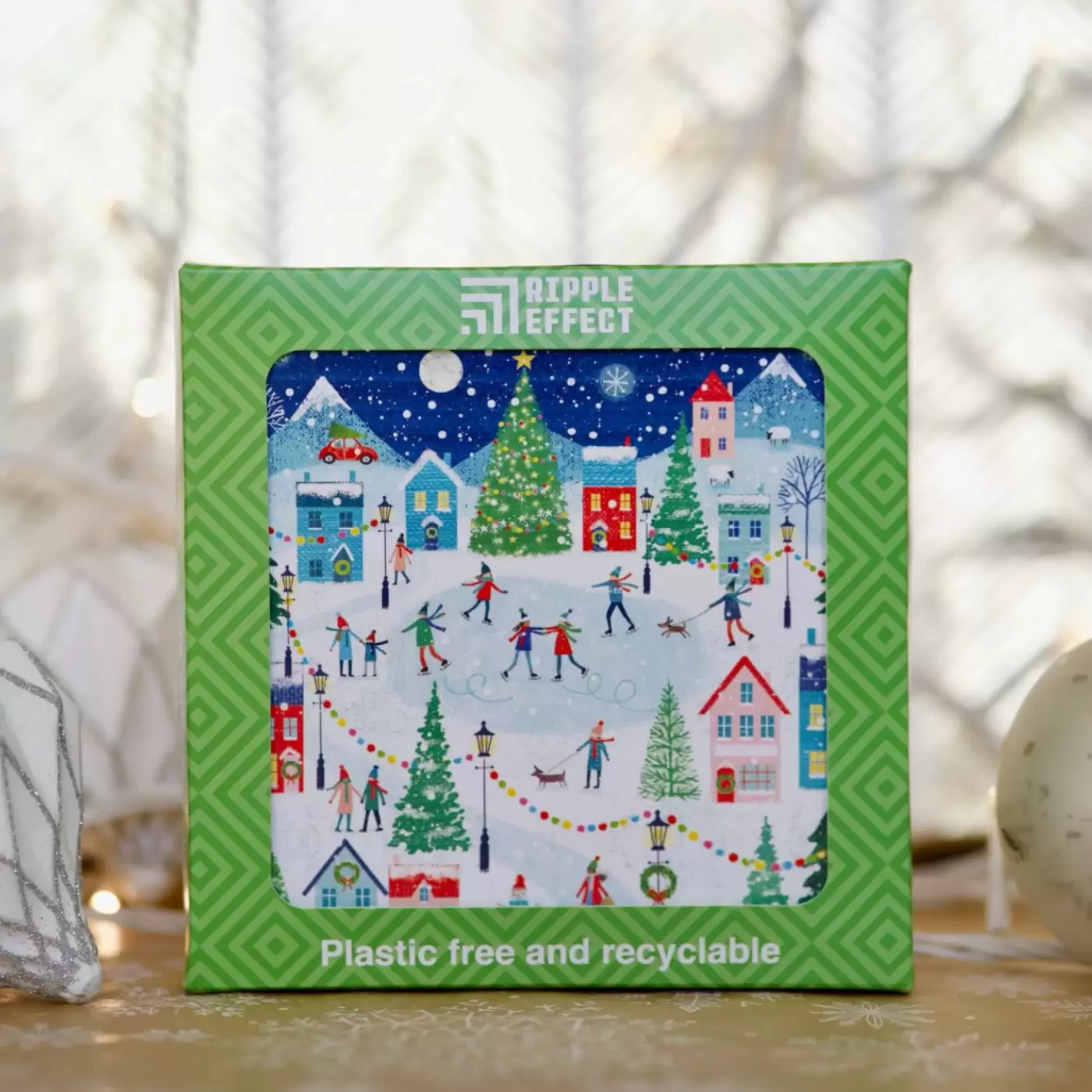 Sustainable Christmas skating scene Christmas card