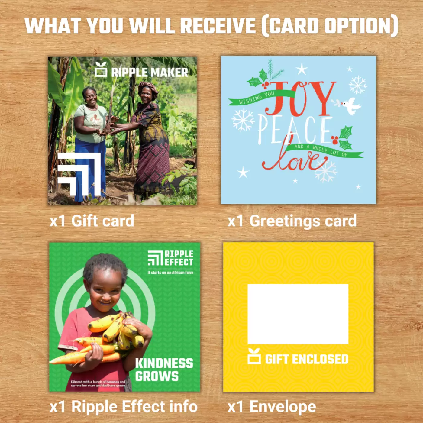Flat lay of the Ripple Maker charity gift pack