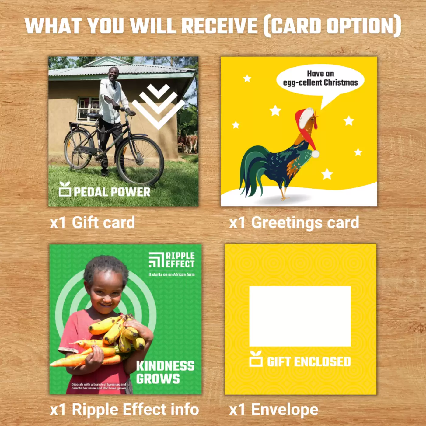 Flat lay of the pedal power charity gift pack
