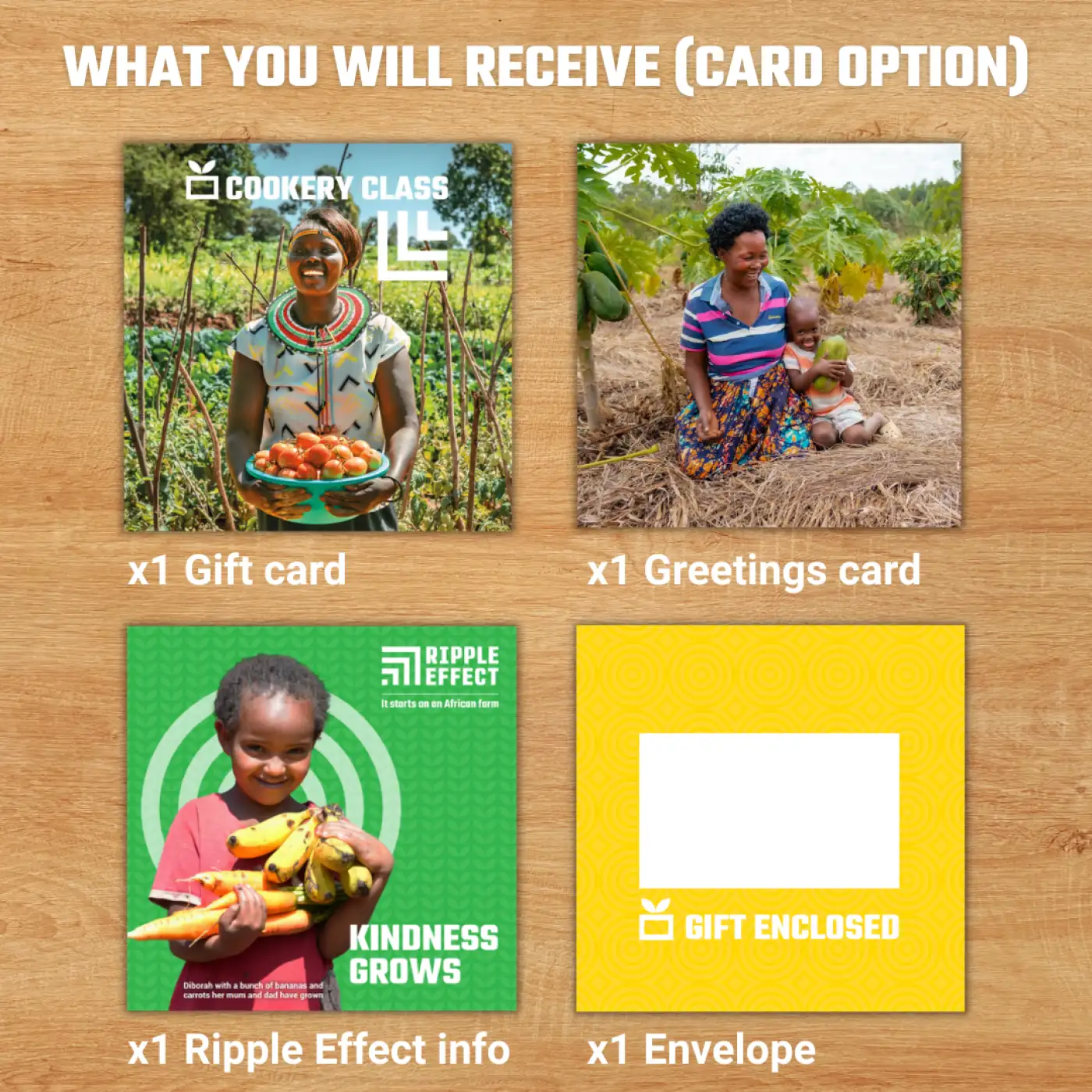 Flat lay of Cookery Class charity gift pack