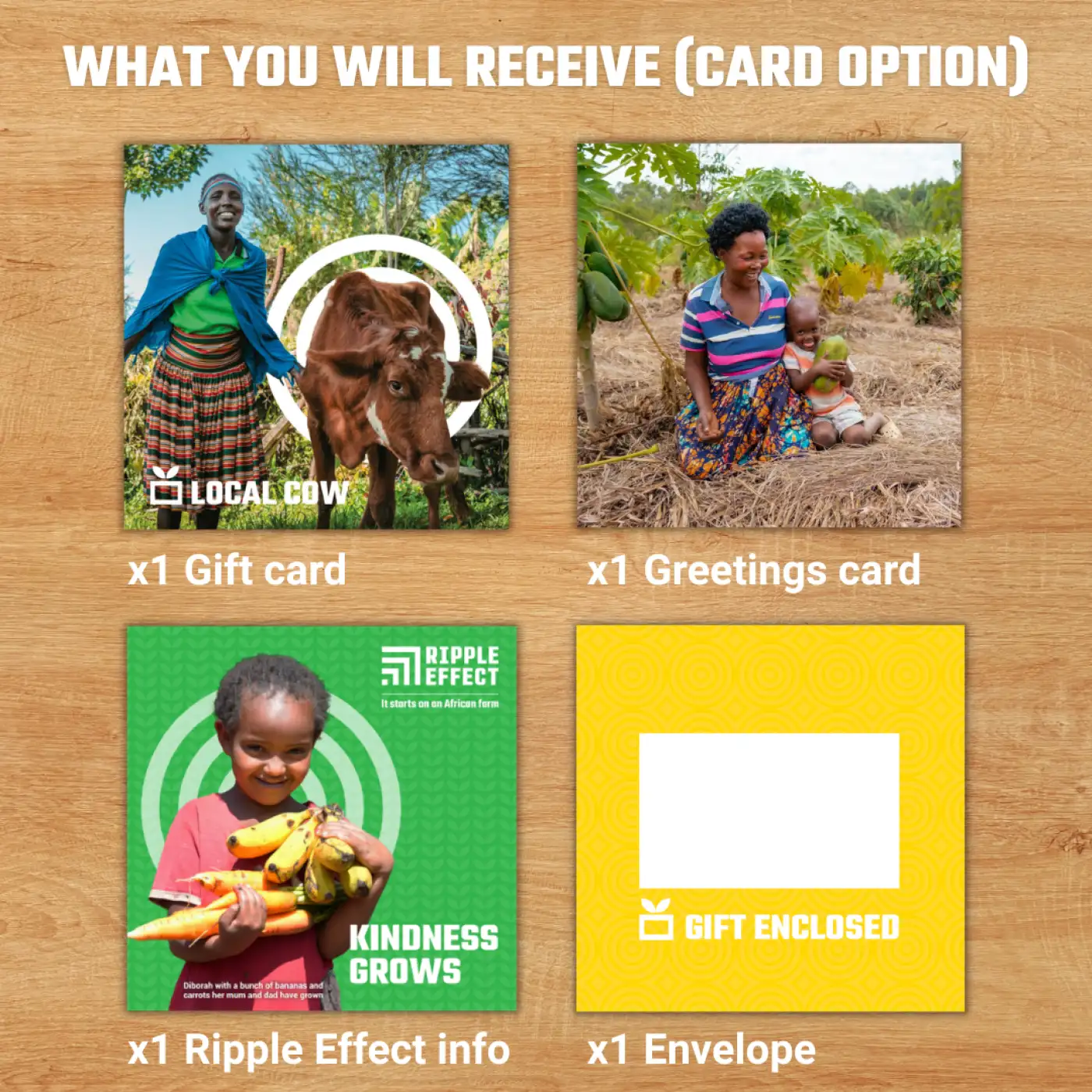 Flat lay of the local cow charity gift pack