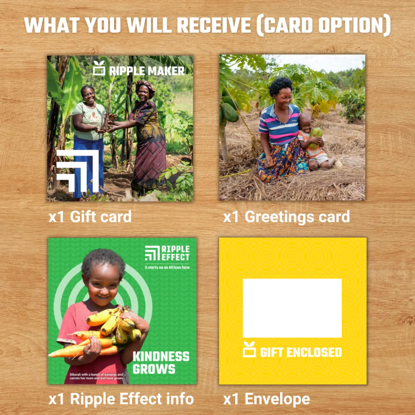 Flat lay of the Ripple Maker charity gift pack