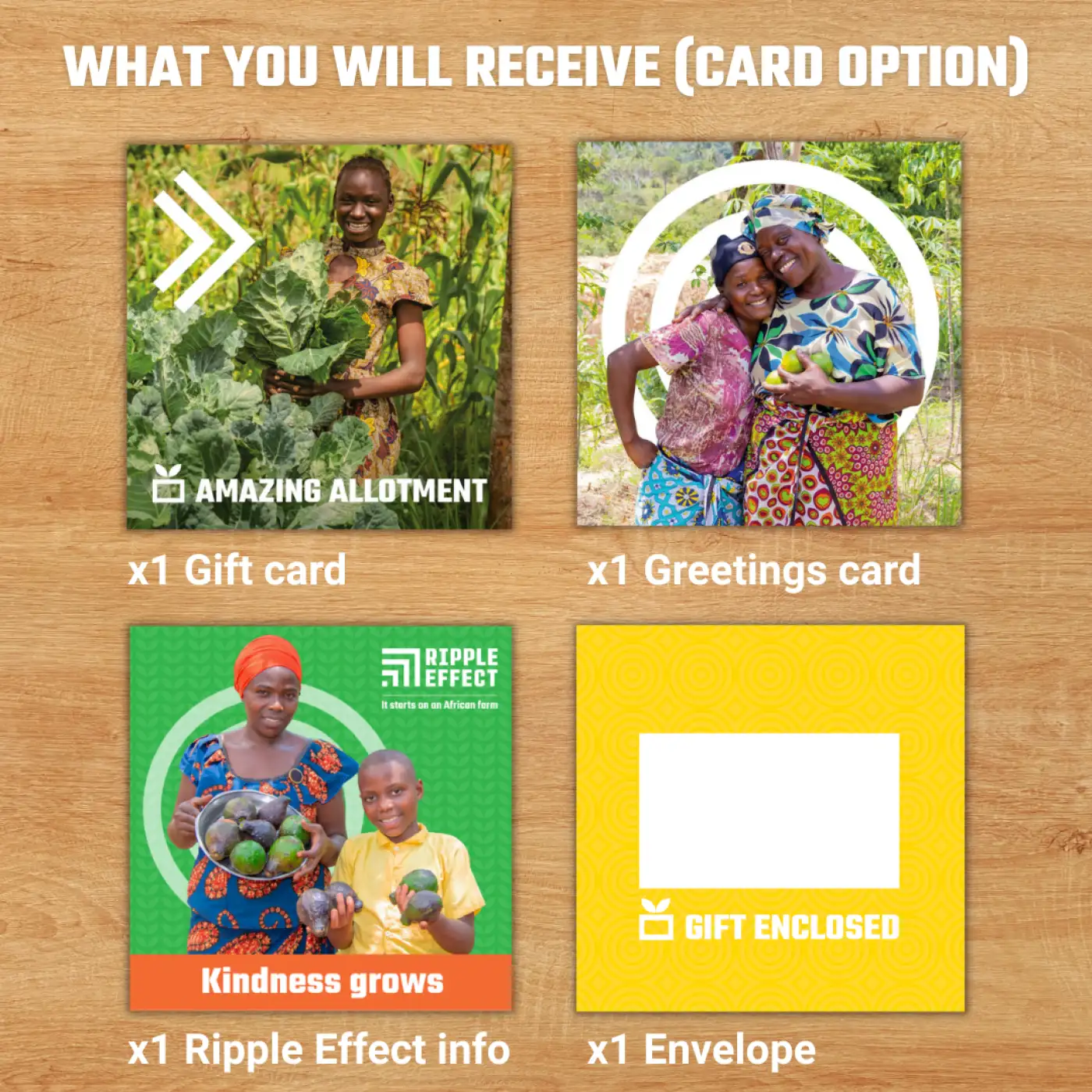 Flat lay of Ripple Effect charity gift pack