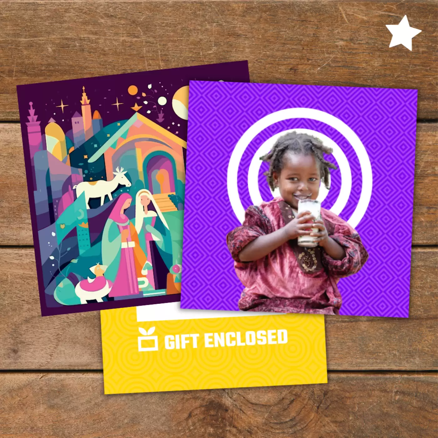 Flat lay of Feed a Child gift pack