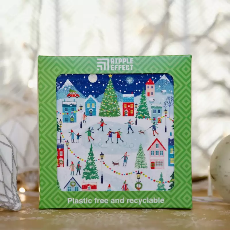 Sustainable Christmas skating scene Christmas card