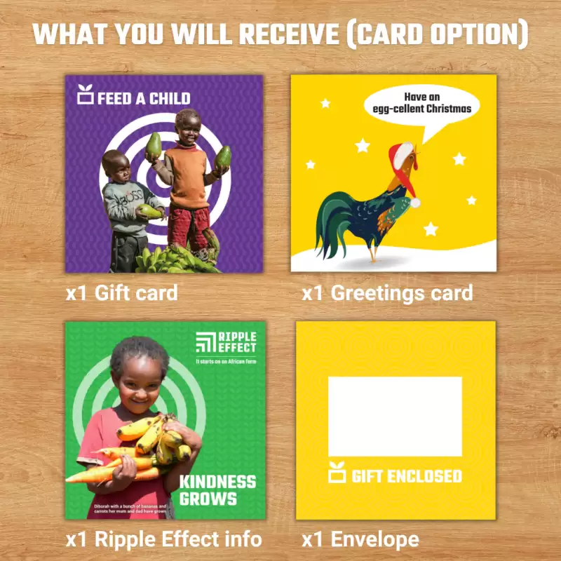 Flat lay of Feed a Child gift pack