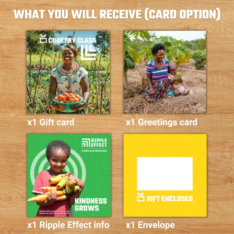 Flat lay of Cookery Class charity gift pack