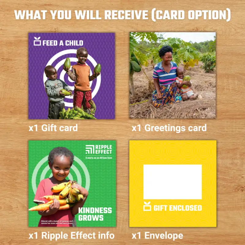 Flat lay of Feed a Child gift pack