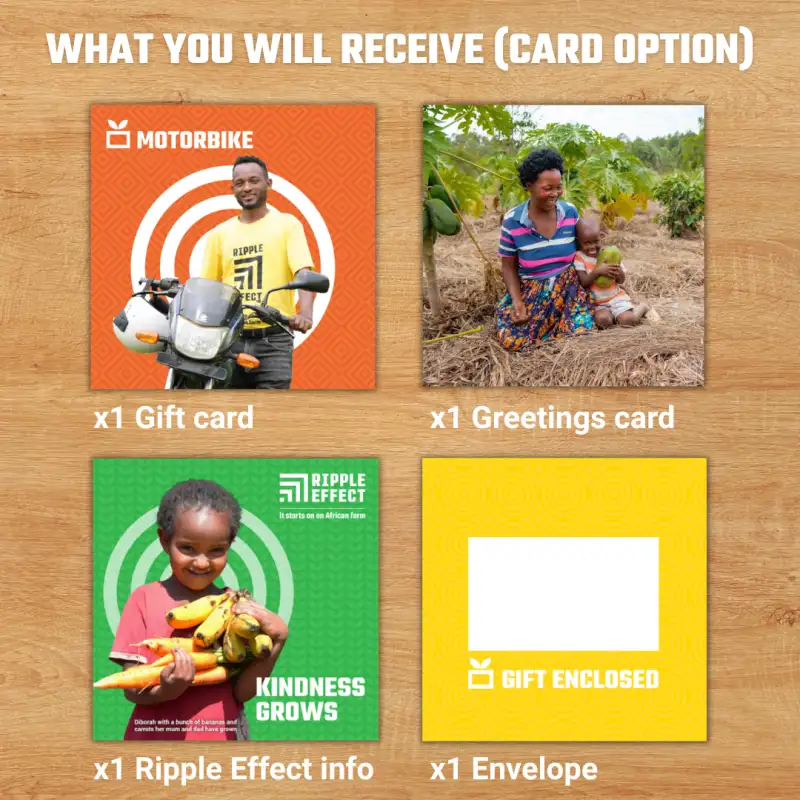 Flat lay of the motorbike charity gift pack