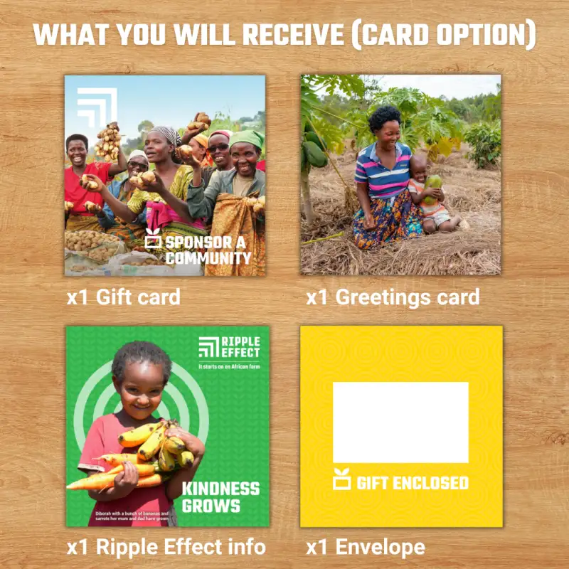 Flat lay of the Sponsor a Community charity gift pack