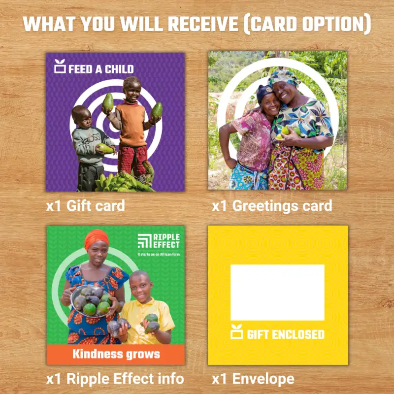 Flat lay of Feed a Child gift pack
